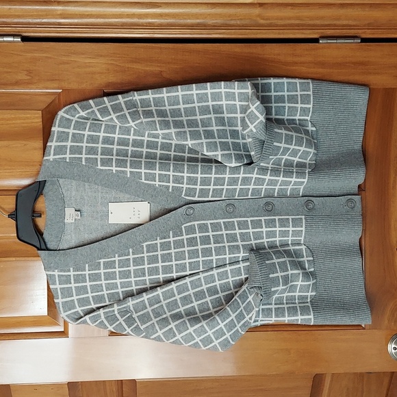 🆕➕️ A New Day Women's Soft Cashmere Gray Grid Pattern Cardigan Sweater, Size 2X - Picture 2 of 9